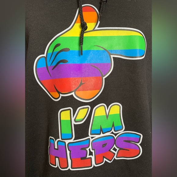 I'm Hers, Mickey Mouse Pointing Hand, The Rainbow Mickey Hands Black Hoodie 2XL - Picture 2 of 10